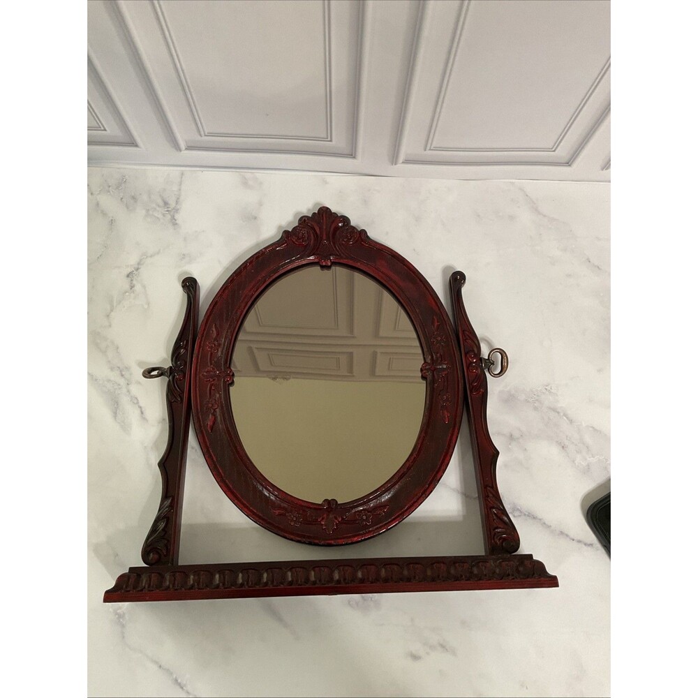 Victorian Ornate Oval Swivel Standing Mirror Vanity Display. 14”H x 13.25”L